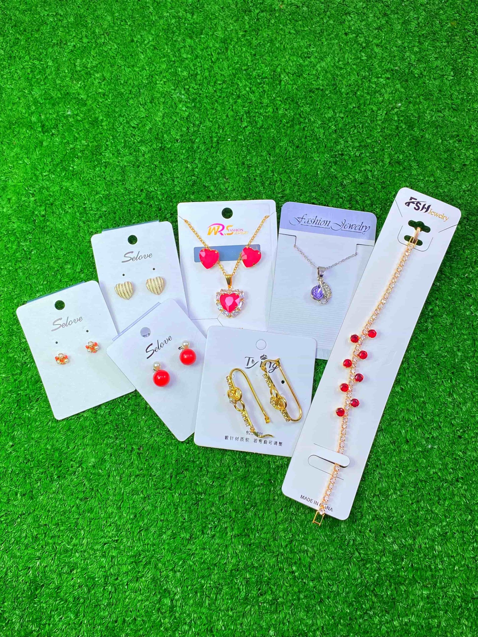 Eid Jewelry Set – 1 Hand Bracelet, 1 Necklace Set, 1 Gemstone Pendant, 1 Elegant Earring & 3 Ear Studs for a Chic Look